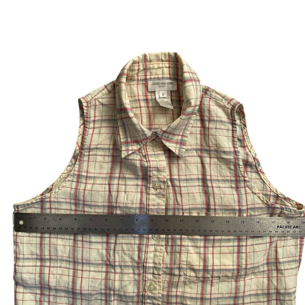 Jones New York Sport VTG Linen Plaid Sleveless Fisherman Blouse Women’s Size 8 - Picture 9 of 9